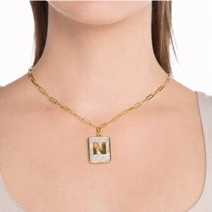 MAYAMAR Initial N Necklace Gold Paperclip Chain Mother Pearl Pendant